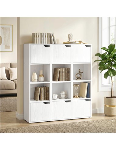 HOMCOM Narrow Bookcase, 4-Tier Bookshelf, Storage Cabinet with doors for Living Room, Bedroom, White
