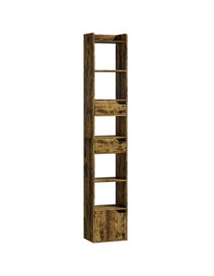 HOMCOM Bookcase Tall Narrow with 5 Tiers and Drawers Freestanding Bookshelf Storage Cabinet for Living Room Rustic Brown