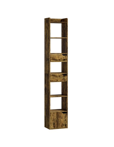 HOMCOM Bookcase Tall Narrow with 5 Tiers and Drawers Freestanding Bookshelf Storage Cabinet for Living Room Rustic Brown - pic 184910 | FastDaddyshop