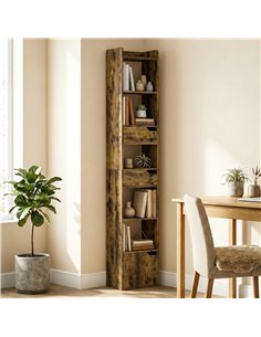 HOMCOM Bookcase Tall Narrow with 5 Tiers and Drawers Freestanding Bookshelf Storage Cabinet for Living Room Rustic Brown 2