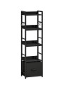 HOMCOM 4-Tier Bookshelf, Narrow Bookcase with Drawer, 8 Hooks, Metal Frame, Black
