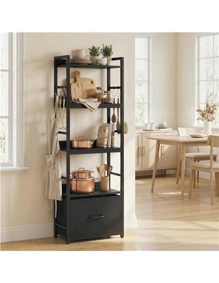 HOMCOM 4-Tier Bookshelf, Narrow Bookcase with Drawer, 8 Hooks, Metal Frame, Black - pic 184927 | FastDaddyshop