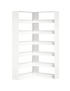 HOMCOM 7 Tiers Bookshelf, L-Shaped Corner Bookcase with Anti-Slip Rear Guard, White Wood Effect