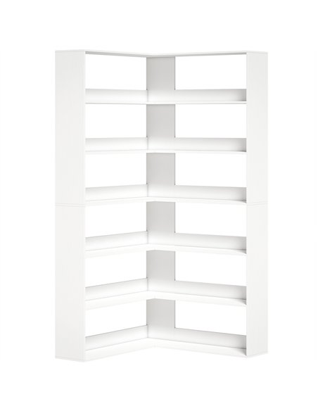 HOMCOM 7 Tiers Bookshelf, L-Shaped Corner Bookcase with Anti-Slip Rear Guard, White Wood Effect - pic 184928 | FastDaddyshop