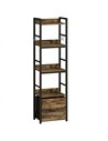 HOMCOM 4-Tier Bookshelf, Narrow Bookcase with Drawer, 8 Hooks, Metal Frame, Rustic Brown