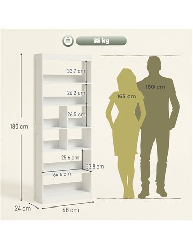 HOMCOM Bookcase, 6-Tier Bookshelf with Open Storage Shelves, Cubes, 180 cm Tall Display Shelf with Anti-Tipping Design, White