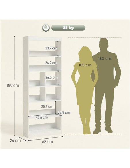 HOMCOM Bookcase, 6-Tier Bookshelf with Open Storage Shelves, Cubes, 180 cm Tall Display Shelf with Anti-Tipping Design, White - pic 184948 | FastDaddyshop