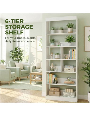 HOMCOM Bookcase, 6-Tier Bookshelf with Open Storage Shelves, Cubes, 180 cm Tall Display Shelf with Anti-Tipping Design, White
