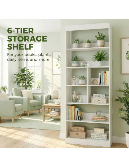 HOMCOM Bookcase, 6-Tier Bookshelf with Open Storage Shelves, Cubes, 180 cm Tall Display Shelf with Anti-Tipping Design, White - pic 184949 | FastDaddyshop