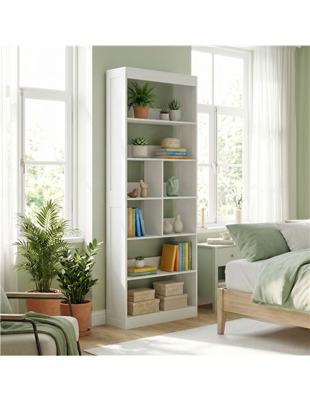 HOMCOM Bookcase, 6-Tier Bookshelf with Open Storage Shelves, Cubes, 180 cm Tall Display Shelf with Anti-Tipping Design, White - pic 184953 | FastDaddyshop