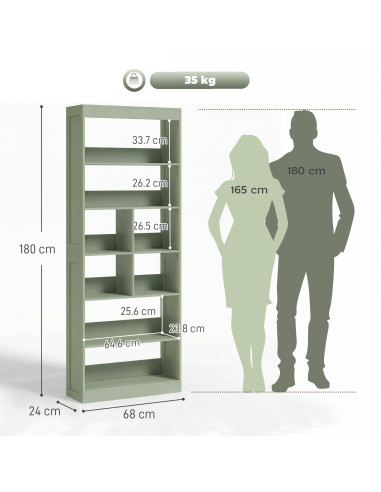 HOMCOM Bookcase, 6-Tier Bookshelf with Open Storage Shelves, Cubes, 180 cm Tall Display Shelf with Anti-Tipping Design, Green