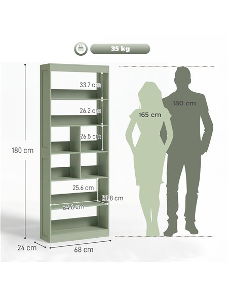 HOMCOM Bookcase, 6-Tier Bookshelf with Open Storage Shelves, Cubes, 180 cm Tall Display Shelf with Anti-Tipping Design, Green - pic 184957 | FastDaddyshop