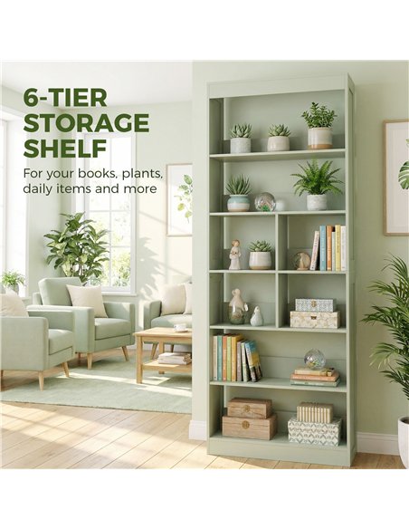HOMCOM Bookcase, 6-Tier Bookshelf with Open Storage Shelves, Cubes, 180 cm Tall Display Shelf with Anti-Tipping Design, Green - pic 184958 | FastDaddyshop