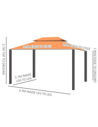 Outsunny 3x4m Aluminium Metal Gazebo, Marquee Canopy Pavilion with Nets and Sidewalls, Orange