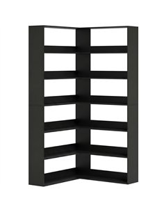 HOMCOM 7 Tiers Bookshelf, L-Shaped Corner Bookcase with Anti-Slip Rear Guard, Black Wood Effect