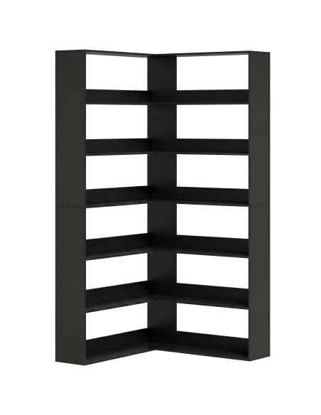 HOMCOM 7 Tiers Bookshelf, L-Shaped Corner Bookcase with Anti-Slip Rear Guard, Black Wood Effect - pic 184964 | FastDaddyshop