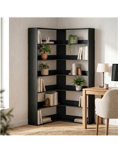 HOMCOM 7 Tiers Bookshelf, L-Shaped Corner Bookcase with Anti-Slip Rear Guard, Black Wood Effect 2