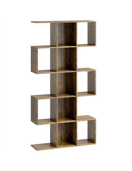 HOMCOM 5-Tier Bookshelf, S Shaped Geometric Bookcase with 15 Compartments, Rustic Brown - pic 184973 | FastDaddyshop