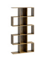 HOMCOM 5-Tier Bookshelf, S Shaped Geometric Bookcase with 15 Compartments, Rustic Brown