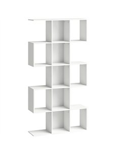 HOMCOM 5-Tier Bookshelf, S Shaped Geometric Bookcase with 15 Compartments, White Wood Effect