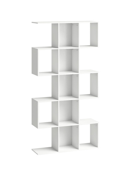 HOMCOM 5-Tier Bookshelf, S Shaped Geometric Bookcase with 15 Compartments, White Wood Effect - pic 184982 | FastDaddyshop