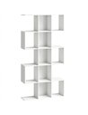 HOMCOM 5-Tier Bookshelf, S Shaped Geometric Bookcase with 15 Compartments, White Wood Effect