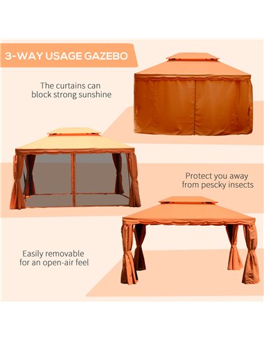 Outsunny 3 x 4 m Aluminium Metal Gazebo Marquee Canopy Pavilion Patio Garden Party Tent Shelter with Nets and Sidewalls - Orange