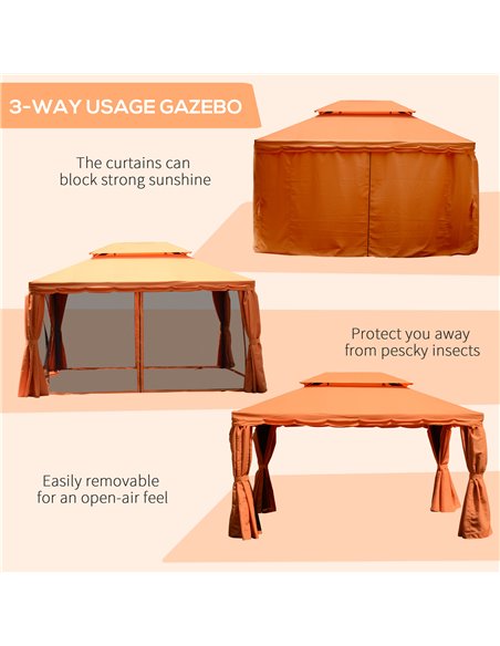 Outsunny 3 x 4 m Aluminium Metal Gazebo Marquee Canopy Pavilion Patio Garden Party Tent Shelter with Nets and Sidewalls - Orange - pic 18499 | FastDaddyshop