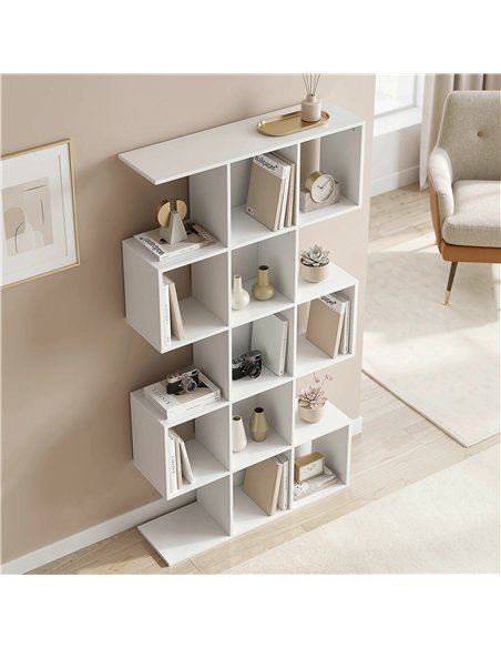 HOMCOM 5-Tier Bookshelf, S Shaped Geometric Bookcase with 15 Compartments, White Wood Effect - pic 184990 | FastDaddyshop