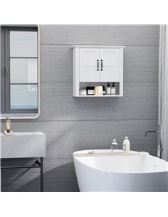HOMCOM Bathroom Wall Cabinet, Medicine Cabinet, Kitchen Cupboard with 2 Doors and Adjustable Shelf, White 2