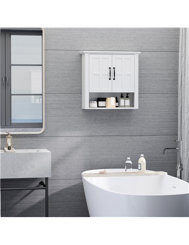 HOMCOM Bathroom Wall Cabinet, Medicine Cabinet, Kitchen Cupboard with 2 Doors and Adjustable Shelf, White
