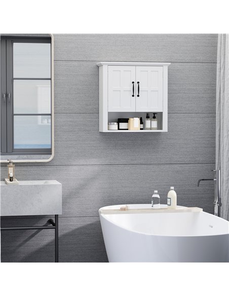 HOMCOM Bathroom Wall Cabinet, Medicine Cabinet, Kitchen Cupboard with 2 Doors and Adjustable Shelf, White - pic 184992 | FastDaddyshop