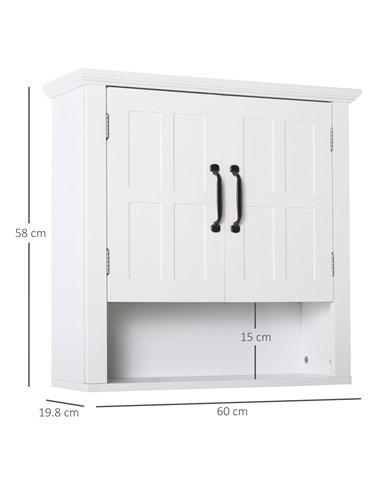 HOMCOM Bathroom Wall Cabinet, Medicine Cabinet, Kitchen Cupboard with 2 Doors and Adjustable Shelf, White