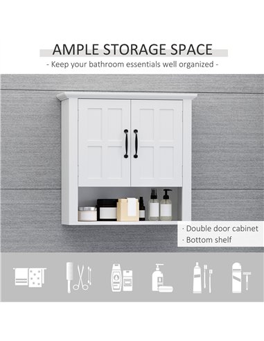 HOMCOM Bathroom Wall Cabinet, Medicine Cabinet, Kitchen Cupboard with 2 Doors and Adjustable Shelf, White