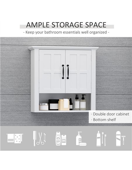 HOMCOM Bathroom Wall Cabinet, Medicine Cabinet, Kitchen Cupboard with 2 Doors and Adjustable Shelf, White - pic 184994 | FastDaddyshop