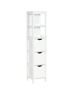 HOMCOM Narrow Floor Cabinet, Bathroom Cabinet with 3 Drawers and 2 Open Shelves, 30W x 30D x 141.6Hcm, White