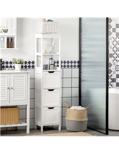 HOMCOM Narrow Floor Cabinet, Bathroom Cabinet with 3 Drawers and 2 Open Shelves, 30W x 30D x 141.6Hcm, White 2