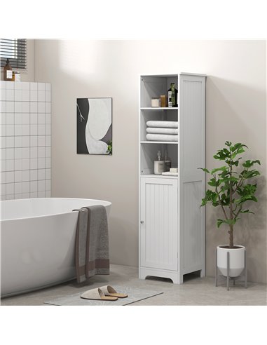 HOMCOM Slim Bathroom Storage Cabinet, Tall Bathroom Cabinet with 3 Open Shelves and Adjustable Shelf, White