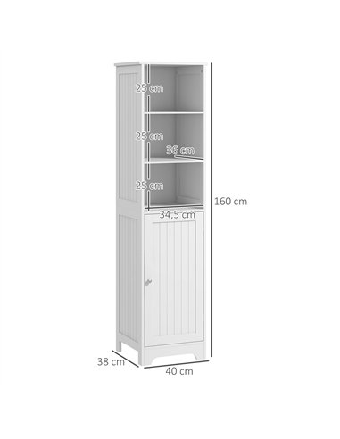 HOMCOM Slim Bathroom Storage Cabinet, Tall Bathroom Cabinet with 3 Open Shelves and Adjustable Shelf, White
