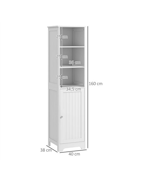 HOMCOM Slim Bathroom Storage Cabinet, Tall Bathroom Cabinet with 3 Open Shelves and Adjustable Shelf, White - pic 185011 | FastDaddyshop
