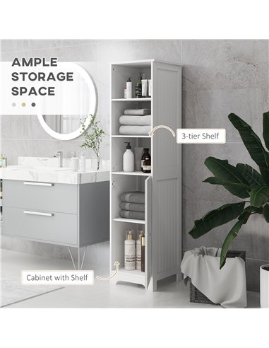 HOMCOM Slim Bathroom Storage Cabinet, Tall Bathroom Cabinet with 3 Open Shelves and Adjustable Shelf, White