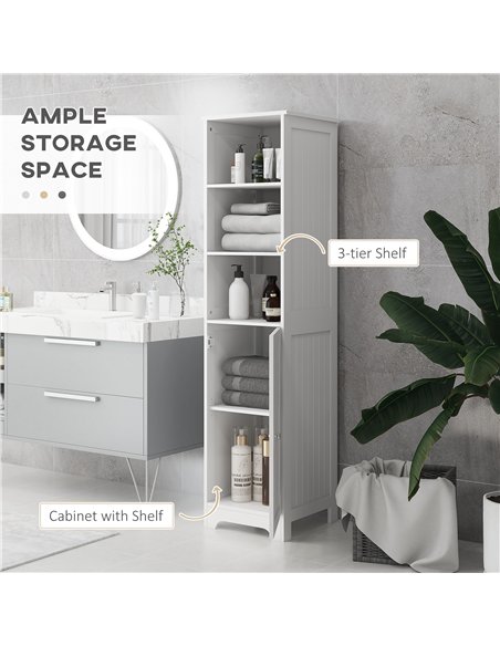 HOMCOM Slim Bathroom Storage Cabinet, Tall Bathroom Cabinet with 3 Open Shelves and Adjustable Shelf, White - pic 185012 | FastDaddyshop