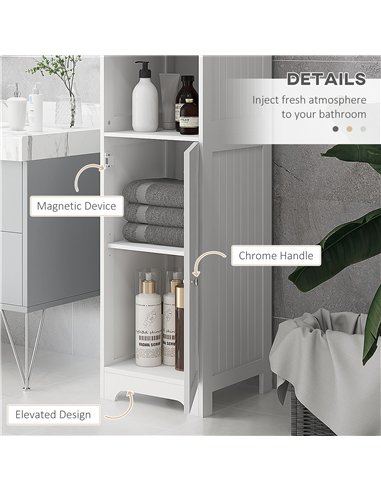 HOMCOM Slim Bathroom Storage Cabinet, Tall Bathroom Cabinet with 3 Open Shelves and Adjustable Shelf, White