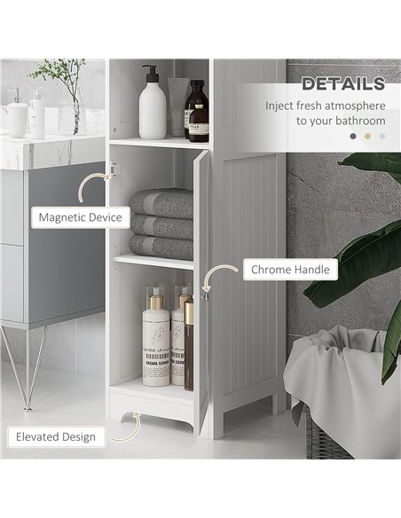 HOMCOM Slim Bathroom Storage Cabinet, Tall Bathroom Cabinet with 3 Open Shelves and Adjustable Shelf, White - pic 185013 | FastDaddyshop