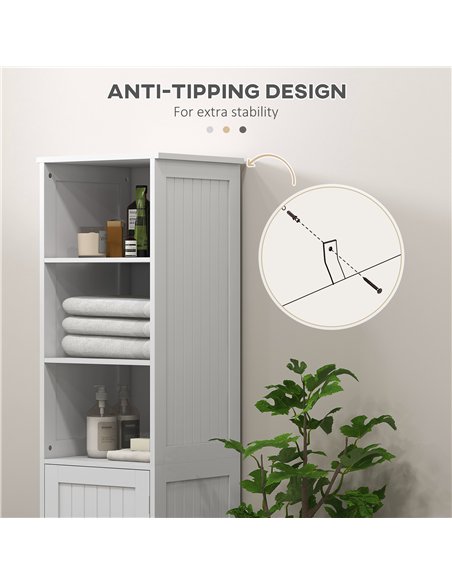 HOMCOM Slim Bathroom Storage Cabinet, Tall Bathroom Cabinet with 3 Open Shelves and Adjustable Shelf, White - pic 185015 | FastDaddyshop