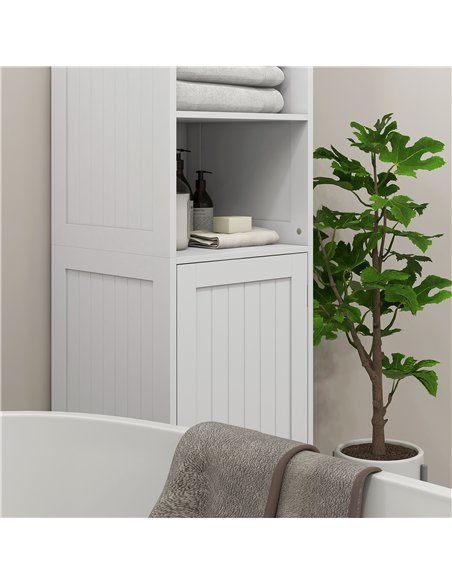 HOMCOM Slim Bathroom Storage Cabinet, Tall Bathroom Cabinet with 3 Open Shelves and Adjustable Shelf, White - pic 185016 | FastDaddyshop