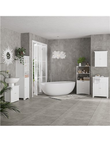 HOMCOM Slim Bathroom Storage Cabinet, Tall Bathroom Cabinet with 3 Open Shelves and Adjustable Shelf, White