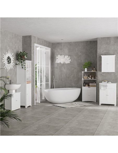 HOMCOM Slim Bathroom Storage Cabinet, Tall Bathroom Cabinet with 3 Open Shelves and Adjustable Shelf, White - pic 185017 | FastDaddyshop