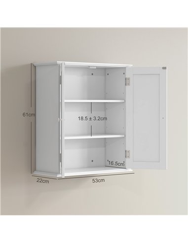 HOMCOM Bathroom Wall Cabinet, 3-Tier Wall-Mounted Bathroom Storage Cabinet with Adjustable Shelf, White