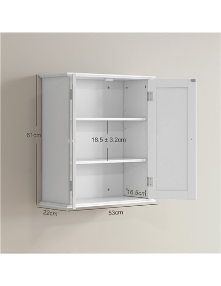 HOMCOM Bathroom Wall Cabinet, 3-Tier Wall-Mounted Bathroom Storage Cabinet with Adjustable Shelf, White - pic 185020 | FastDaddyshop
